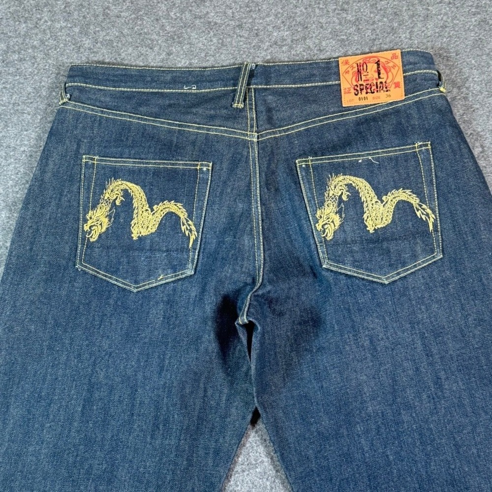 Evisu No. 1 Special Lot 0101 Mens Indigo Selvedge Dragon Embroidered Jeans 36x34